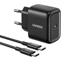 UGREEN CD250 -seinälaturi, 25 W, USB-C (musta) + USB-C - USB-C -kaapeli, 2 m (musta)