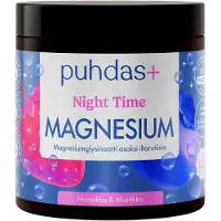 Puhdas+ Night Time Magnesiumjauhe mansikka-mustikka 80 g ravintolisä