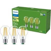Philips LED-lamppu Ultra Efficient A60 7.3W/827 (100W) Clear 3-pack E27