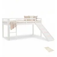 Homestyle4u Loft-sänky, lasten kerrossänky liukumäellä ja tikkailla, 207x110x97 cm, valkoinen