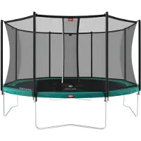 Berg trampoliini Favorit, sis. Comfort turvaverkon 380 cm vihreä