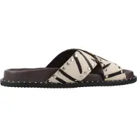 Carmela for woman. 16305402-CEBRA Black Leather Sandals 163054 (38), Flat, None, Casual, Animal Print