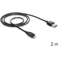 DeLOCK EASY-USB 2.0-A - USB 2.0 micro-B, 2m, 2 m, USB A, Micro-USB B, USB 2.0, Uros/uros, Musta (83367)