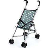 Bayer : Buggy Sateenvarjorattaat - Vihreδt ja valkoiset tδhdet - Tarvike nukkeille enintδδn 18" taittuva design turvavyφ Lasten lelu 3+