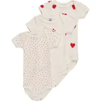 Petit Bateau Lapsi - 3-Pack Heart Print Baby Bodies Pink - 18 months - White