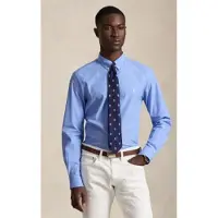 Ralph Lauren for man. 710929348502 Blue stretch poplin slim-fit shirt (M), Casual, Cotton, Long sleeve