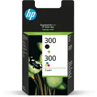 HP 300, alkuperäinen musta/kolmivärinen mustekasetti, kaksoispakkaus, Perusvärintuotto, Musta, Syaani, Magenta, Keltainen, Väriainepohjainen muste,...