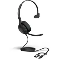 Jabra Evolve2 50 UC -langaton monokuuloke + USB-A/C-sovittimet, musta