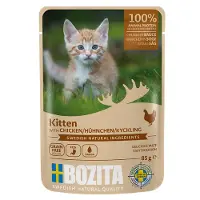 Bozita 12x85g Kitten paloja kastikkeessa kana kissan märkäruoka