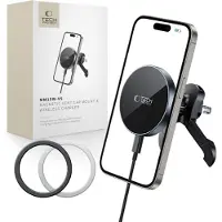 Tech-Protect MM15W-V5 MAGNEETTINEN MAGSAFE-VAKAA, TUULETUKSEEN LIITTYVÄ AUTOTELINE, LANGATON LATURI, 15 W, MUSTA/MUSTA