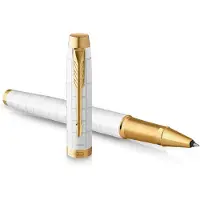 Parker IM Premium, Kuulakärkikynän kiinnitys painamalla paikalleen, Kulta, Valkoinen, Musta, Messinki, Lakka, Hienojakoinen (2143646)