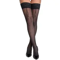 Cottelli collection Cottelli Legwear Flirt mustat stay-up-sukat pitsireunalla XL