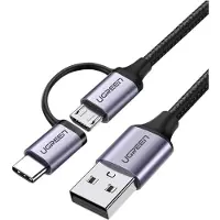 UGREEN 2in1 Usb Micro Usb/c-tyypin Kaapeli 1m - Musta