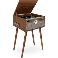 Victrola Musiikkikeskus jaloilla, kellolla ja Bluetoothilla