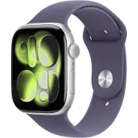 Apple Watch Series 11 (GPS + Cellular) 46 mm hopea alumiinikuori ja usvanvioletti urheiluranneke, M/L