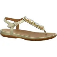 FitFlop for woman. A4I-675 Gracie Ultra-Jewel Gold Leather Sandals (39), Flat, Buckle, Casual, Party