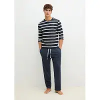 Marc O'Polo Pitkä pyjama laivastonsininen / villanvalkoinen
