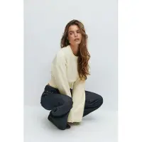 Gina Tricot Wide Sleeve Knitted Sweater - Cream - XL