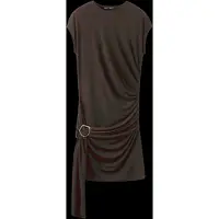 Mango Ruched Bodice Brooch Dress - Brown - S