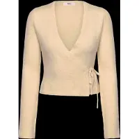Gina Tricot Knitted Wrap Cardigan - Cream - XL