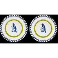 Pols Potten Plates Bird Patterned Set 2 - Green - Ø27X H2.4CM