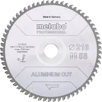Metabo Sahalevy - - Alumiinileikkuri Professional - 216x2,2mm - 58 hammasta - 5 negatiivinen