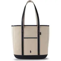 Ralph Lauren for woman. 428968158002 Medium beige canvas shopper tote bag (OSFA), Casual, Cotton, Navy