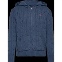 Ralph Lauren Cable Cotton Hooded Full-Zip Sweater - Navy - 109-116