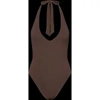 Monki Seersucker Swimsuit - Brown - S