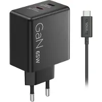 Lenovo Dual USB-C 65W GaN - Virtalähde, Musta
