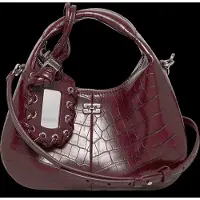Ganni Croc Embossed Hobo Shoulder Bag - Burgundy - ONE SIZE