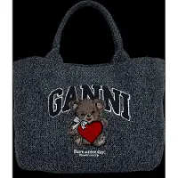 Ganni Small Trapeze Shopper Bear Tweed Denim Bag - Navy - ONE SIZE