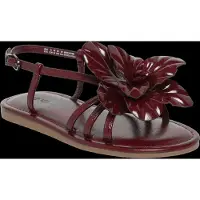Mango Embossed Flower Sandals - Burgundy - 38
