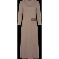 Ralph Lauren Buckle-Trim Rib-Knit Midi Dress - Beige - 38