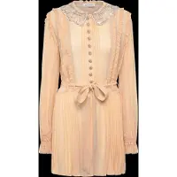 SELF PORTRAIT Tan Pleated Georgette Mini Dress - Beige - 36