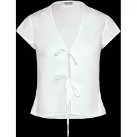 Weekday Tie-Front V-Neck Cotton Blouse - White - XS