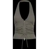 Weekday Tie Waist V-Neck Zip Halter Top - Khaki green - 34