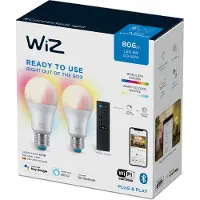 Wiz Wi-Fi Ble älylamppu 8.5W A60 RGB 2 kpl + kaukosäädin