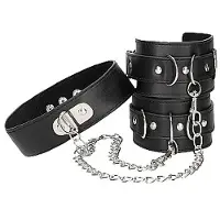 Ouch! B&W - Kaulapanta ja rannekahleet, tyylikäs, kestävä, bdsm, nahka, metalli, musta