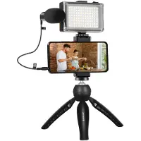 Puluz -liveäänityssetti jalustalla + LED-valolla + mikrofonilla + puhelinpidikkeellä PKT3132B