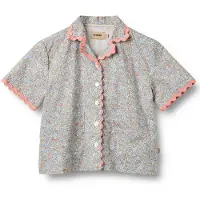 Wheat Shirt S/S Lace Vilma Air Blue Flowers Air Blue Flowers 104 cm Sininen 104 cm Tytöt