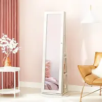 24.Se Pyörivä korukaappi 25,9×144 cm:n kokovartalopeilillä / lattialla seisova korusäilytys – Valkoinen
