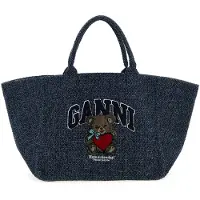 Ganni Rinse Tweed Denim Small Bear Tote - Blue - ONE SIZE