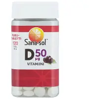 Sana-Sol D-vitamiini 50 µg Mustaherukka 120 purutabl. ravintolisä