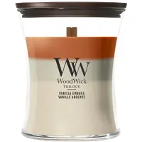 Woodwick Trilogy Vanilla Embers tuoksukynttilä sisältää puusydämen 275 g