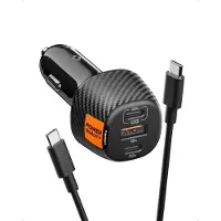 Spigen Essential EV1133 3-porttinen erittäin nopea autolaturi USB-C-kaapelilla - 113W - musta