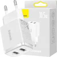 Tactical Baseus Compact Seinälaturi 2 USB Portilla - 10.5W - Valkoinen