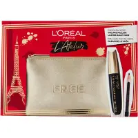 L`Oreal Paris Atelier Kit Set L'Oreal Paris: Volume Million Lashes, Volumizing & Lengthening, Mascara, Black, 8.9 ml + Paradise, Kajal Eye Pencil, 1.2 g + Makeup Bag, Gold