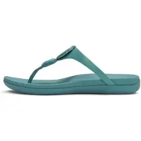 FitFlop for woman. A5W-053 Solay Glossy-Disc Toe green sandals (38), Leather, Flat, None, Casual, Turquoise
