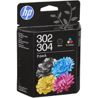 HP – Kolmivärinen/musta 302/304 -mustepatruuna, 2 kpl pakkaus, Perusvärintuotto, Musta, Syaani, Magenta, Keltainen, Väriainepohjainen muste, Väripohjain (B82L1AE)